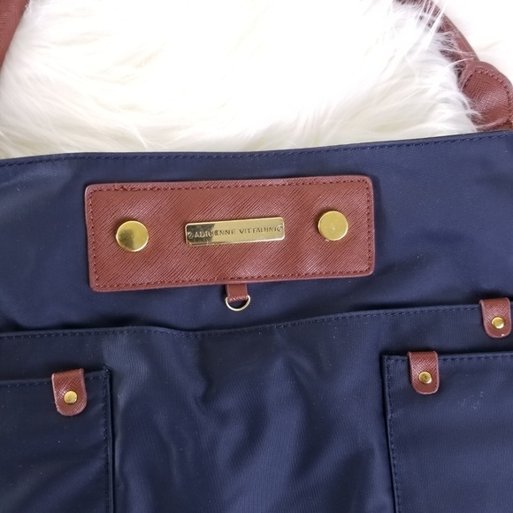 Adrienne Vittadini Navy Blue Nylon Handbag Brown - Picture 3 of 6